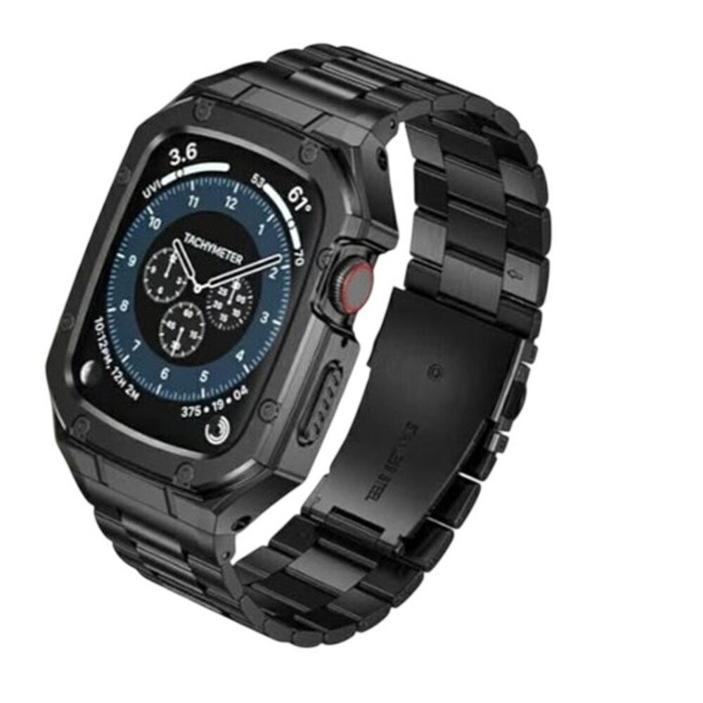 Black Stainless Steel Band Case For Apple Watch 46mm Series 11 10